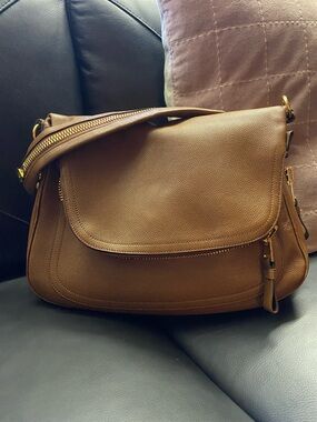 Tom Ford brown grained leather Jennifer bag large gold hardware
